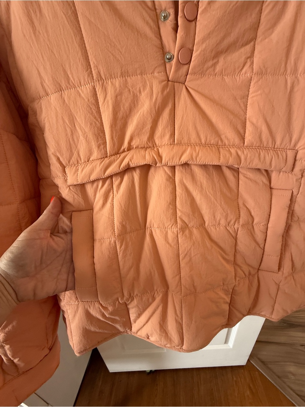Women's Quilted Hooded Pullover Puffer Jacket - Peach - Picture 3 of 7